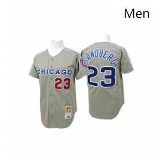 Mens Mitchell and Ness Chicago Cubs 23 Ryne Sandberg Authentic Grey Throwback MLB Jersey